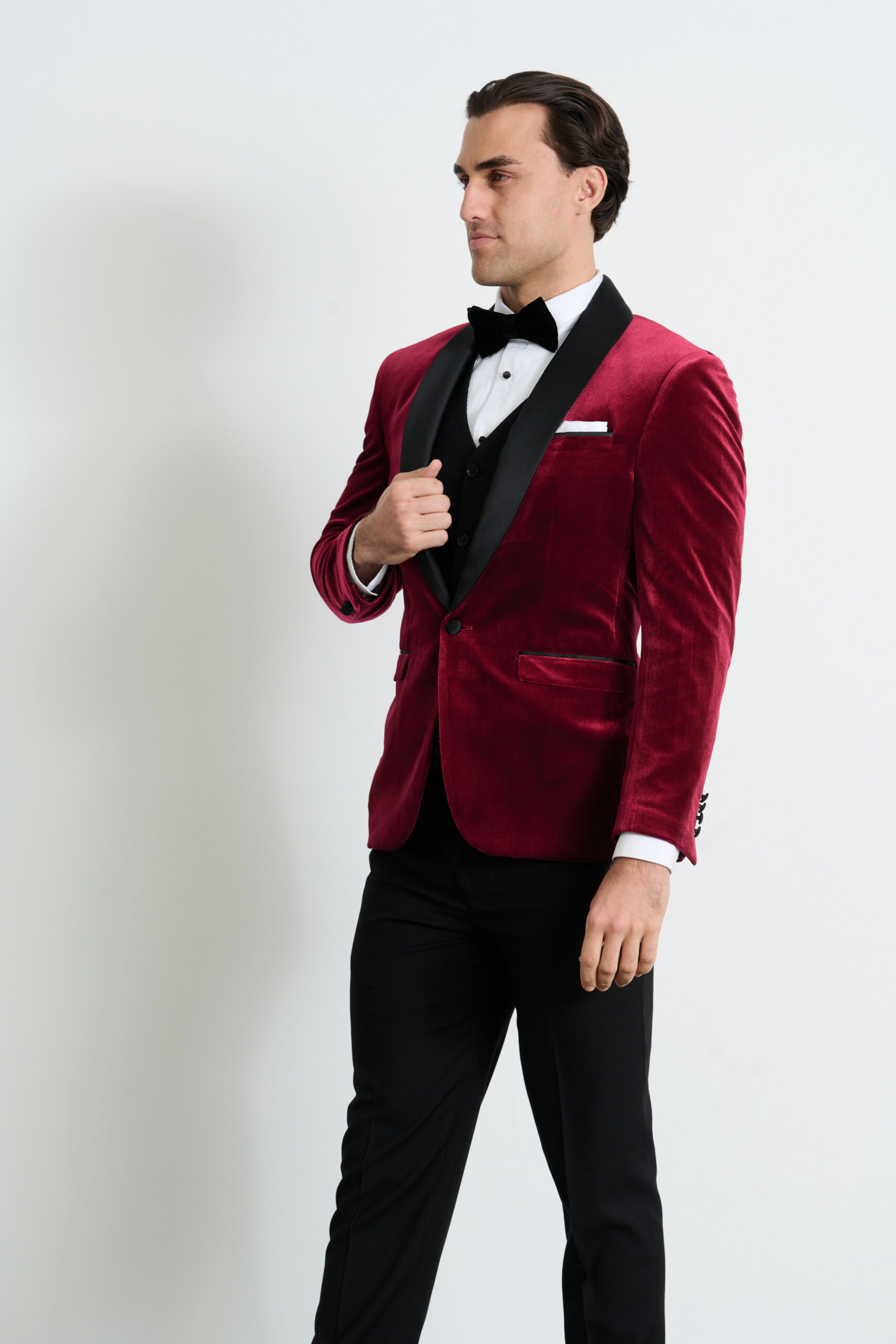 Suitor | Red Velvet Tuxedo Jacket Hire | Suit & Tuxedo Rentals | Suitor